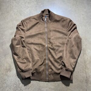 ZARA Jacket Mens XL Brown Bomber Full Zip Faux Suede Lined Pockets Casual